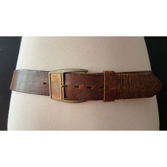 Vintage SEARS Distressed Wide Brown Leather Belt Mens sz 42 - Picture 1 of 12